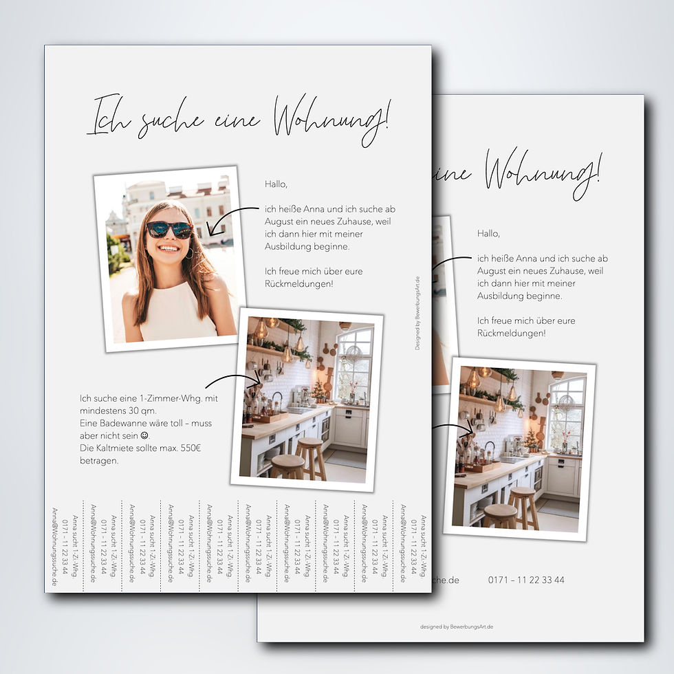 Miniaturbild: Flyer & Abreißzettel für Wohnungssuche. Für Singles, Paare & Familien.