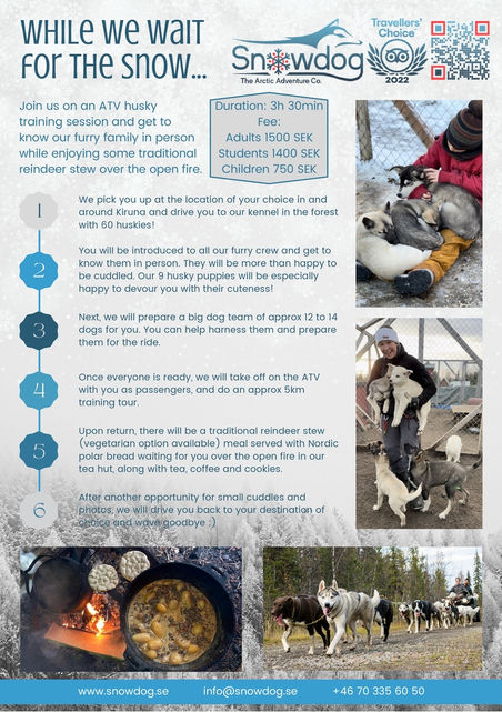 An impromptu tour I created a head of business development an operations in autumn 2022 when dealing with no snow; and the accompanying flyer and advertisement i made.