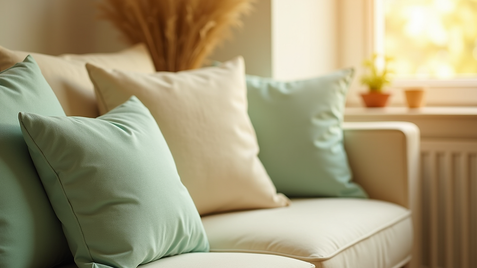 Close-up view of a cozy corner with cushions and soft lighting