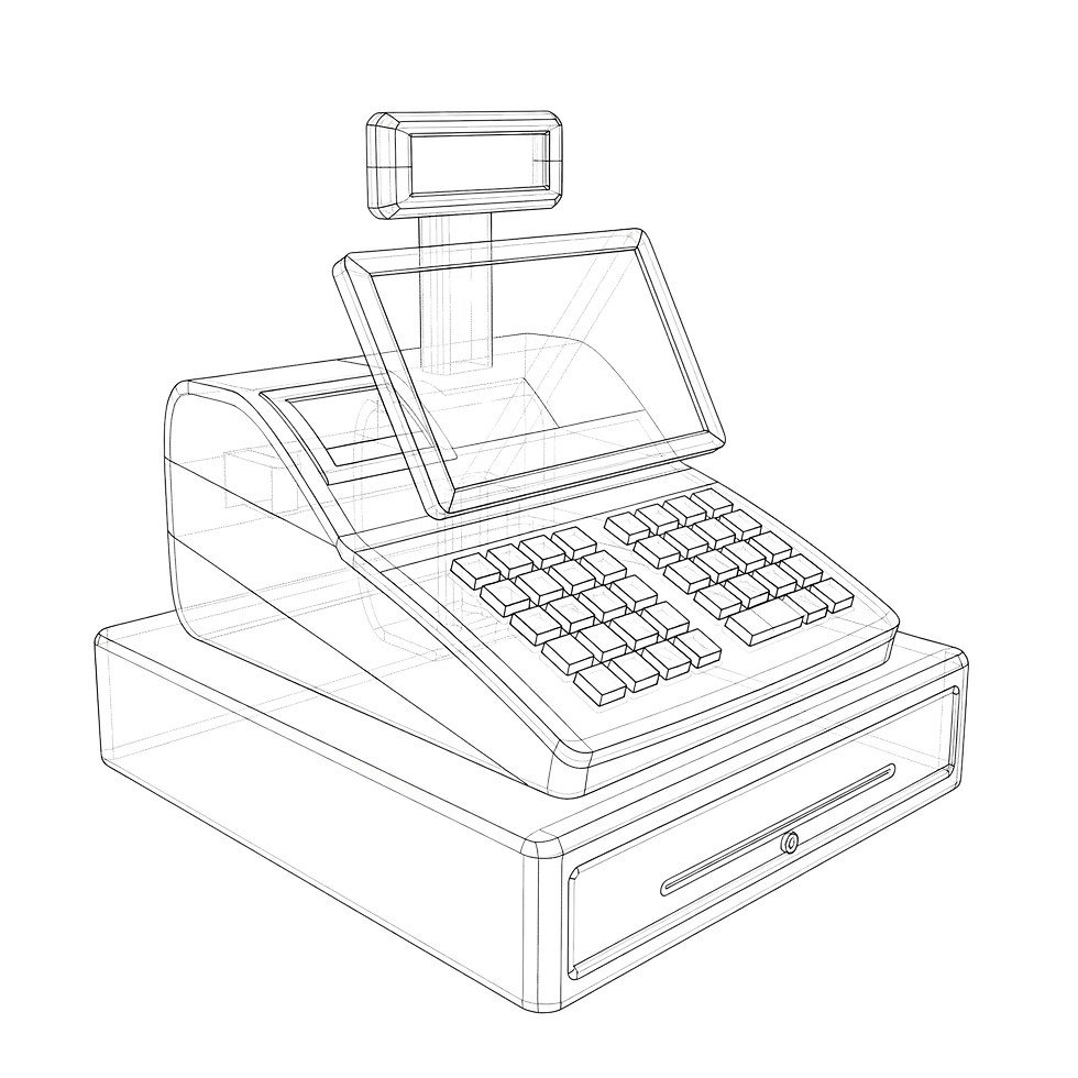 wire frame drawing of a Cash Register