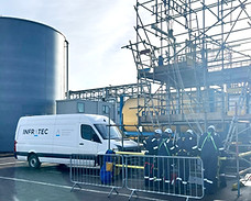 Scaffoling rescue, working at height, white infratec van, stretcher