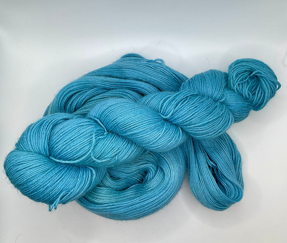 Overview of two skeins of hand dyed yarn in the color azure.