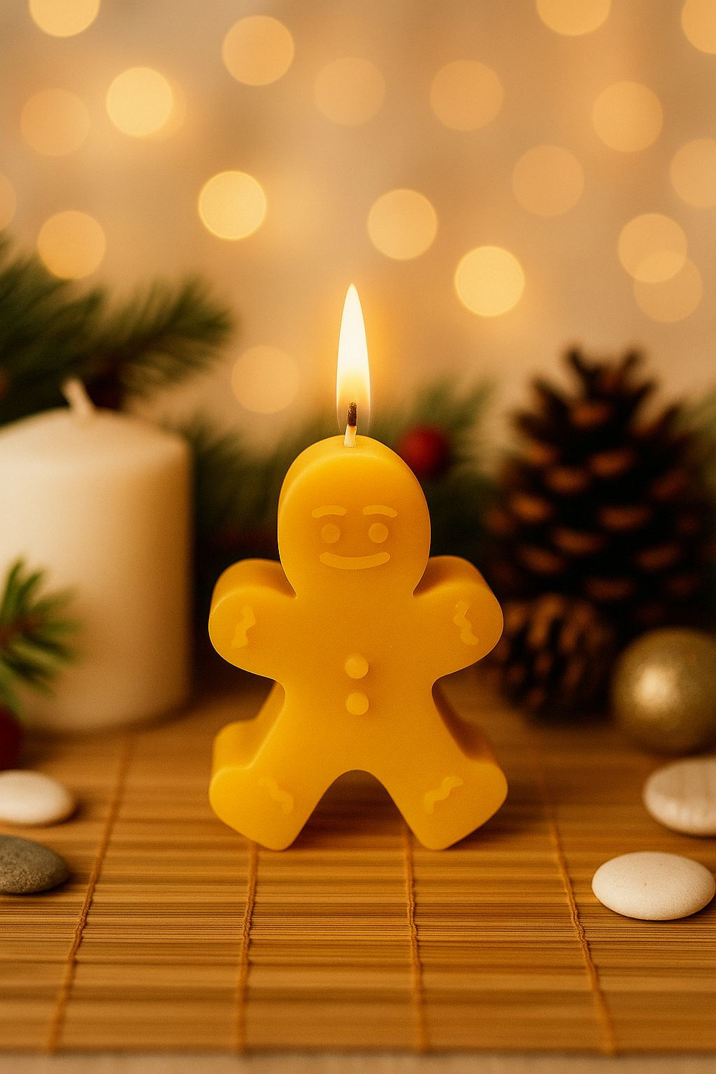 Gingerbread man beeswax candle