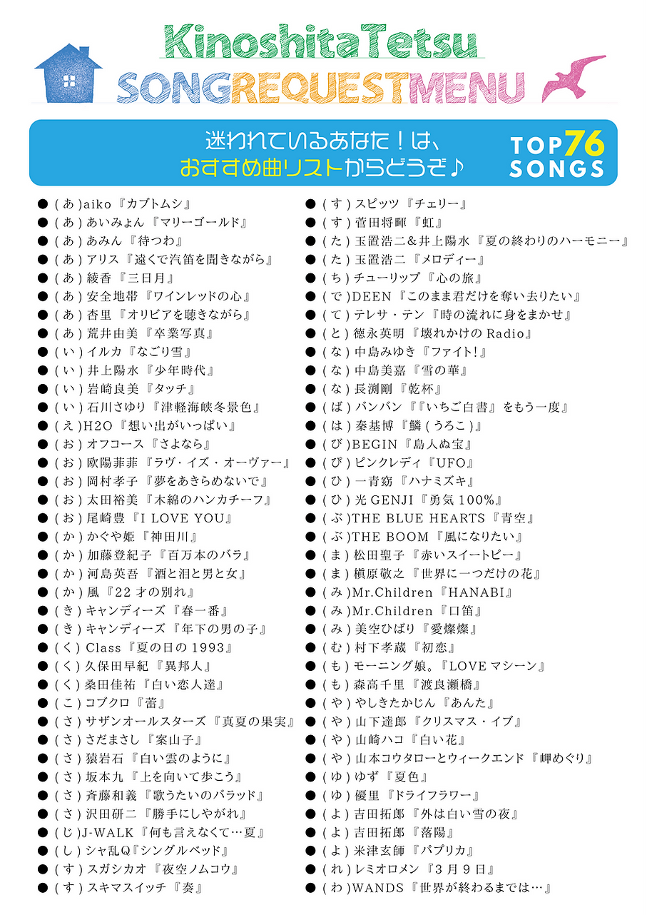 KinoshitaTetsuSongRequestMenu VOL.0 2024.07.19 (おすすめ曲).png