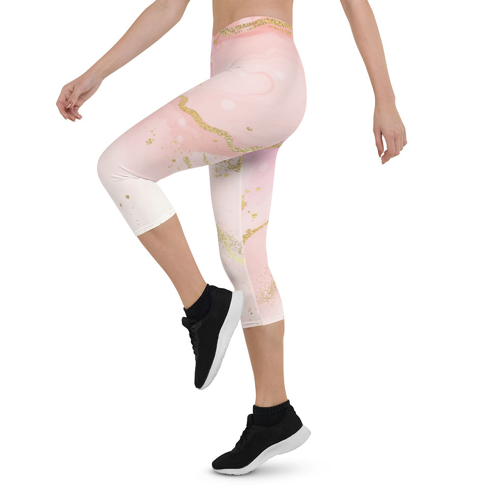Thumbnail: Pink & Gold Marbled Capri Leggings