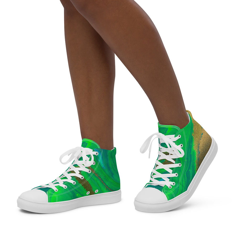Miniaturbild: Green Marble Top Women’s high top canvas shoes