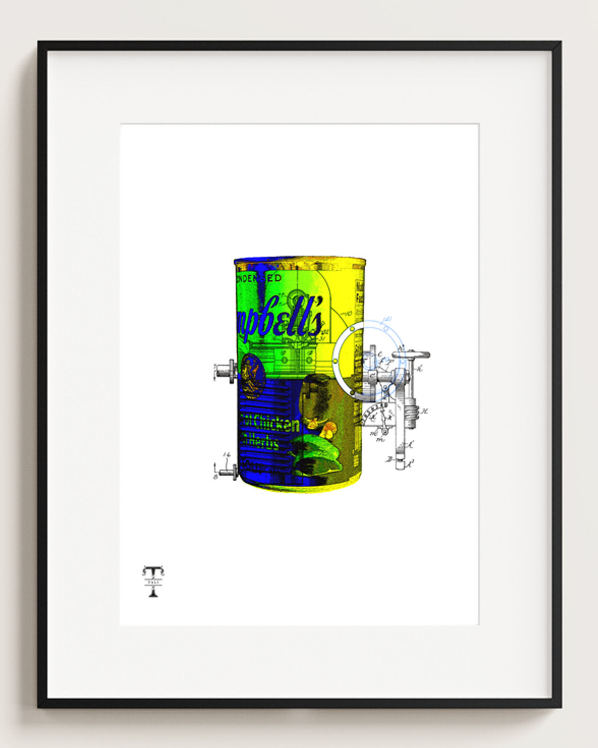 Pop art style food can with technical designs