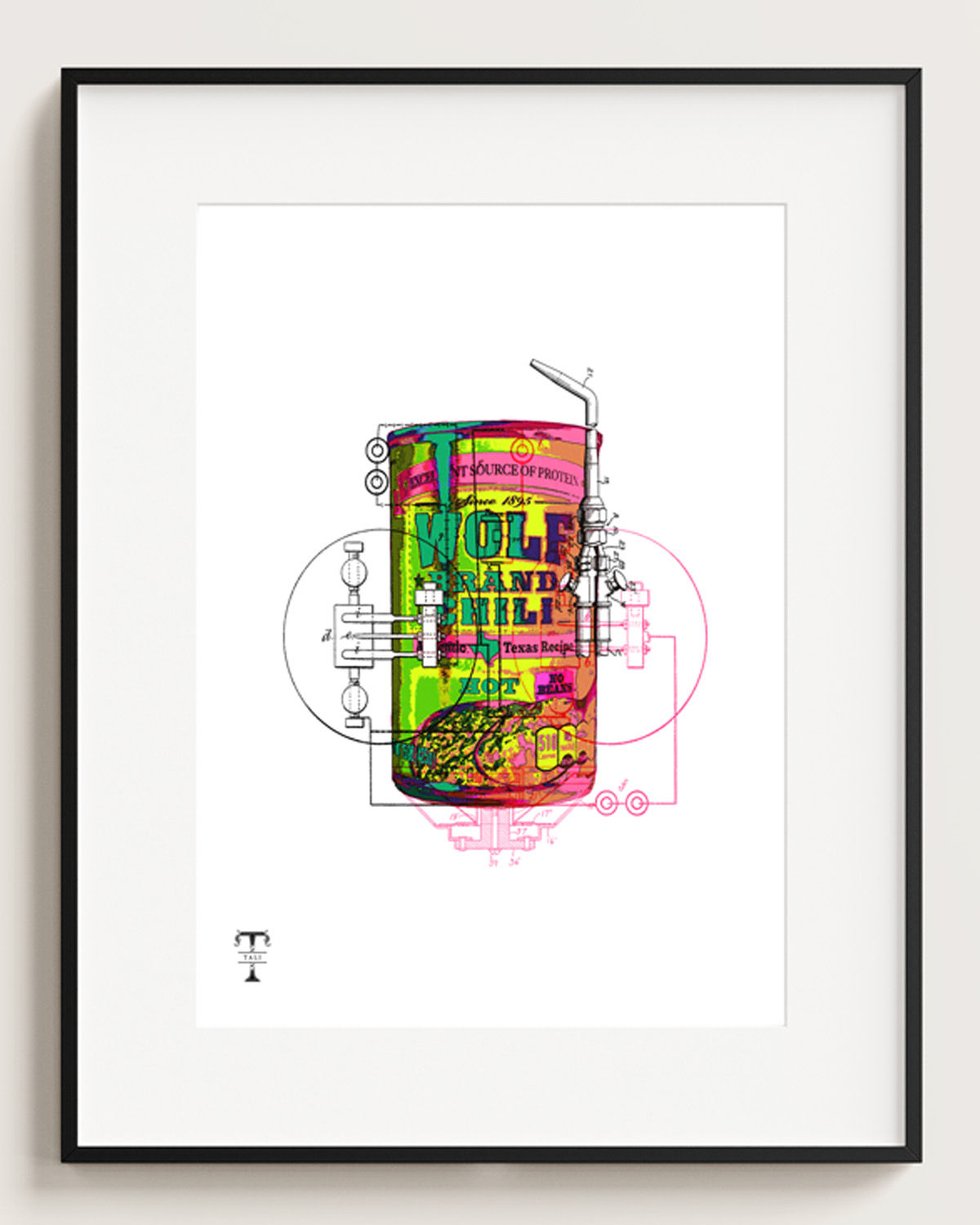 Pop art inspired food can art with technical design