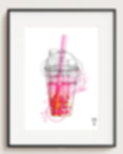 Pink Boba tea drink with technical designs