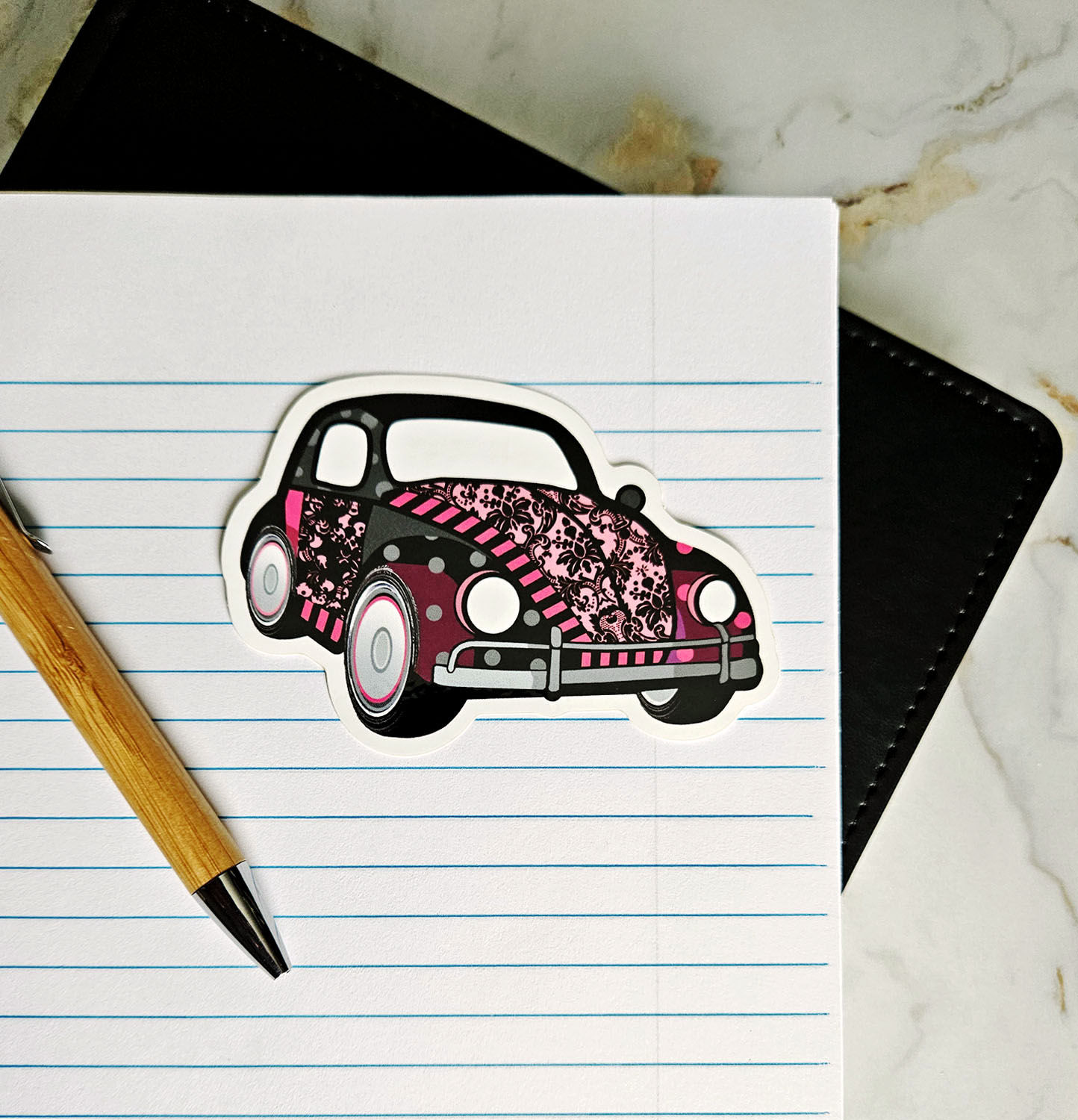 Damask VW Beetle car vinyl sticker