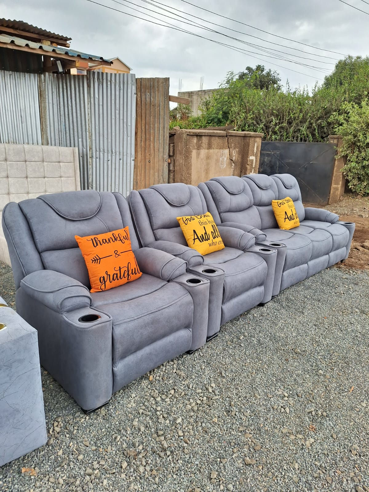 5 seater grey leather textured fabric