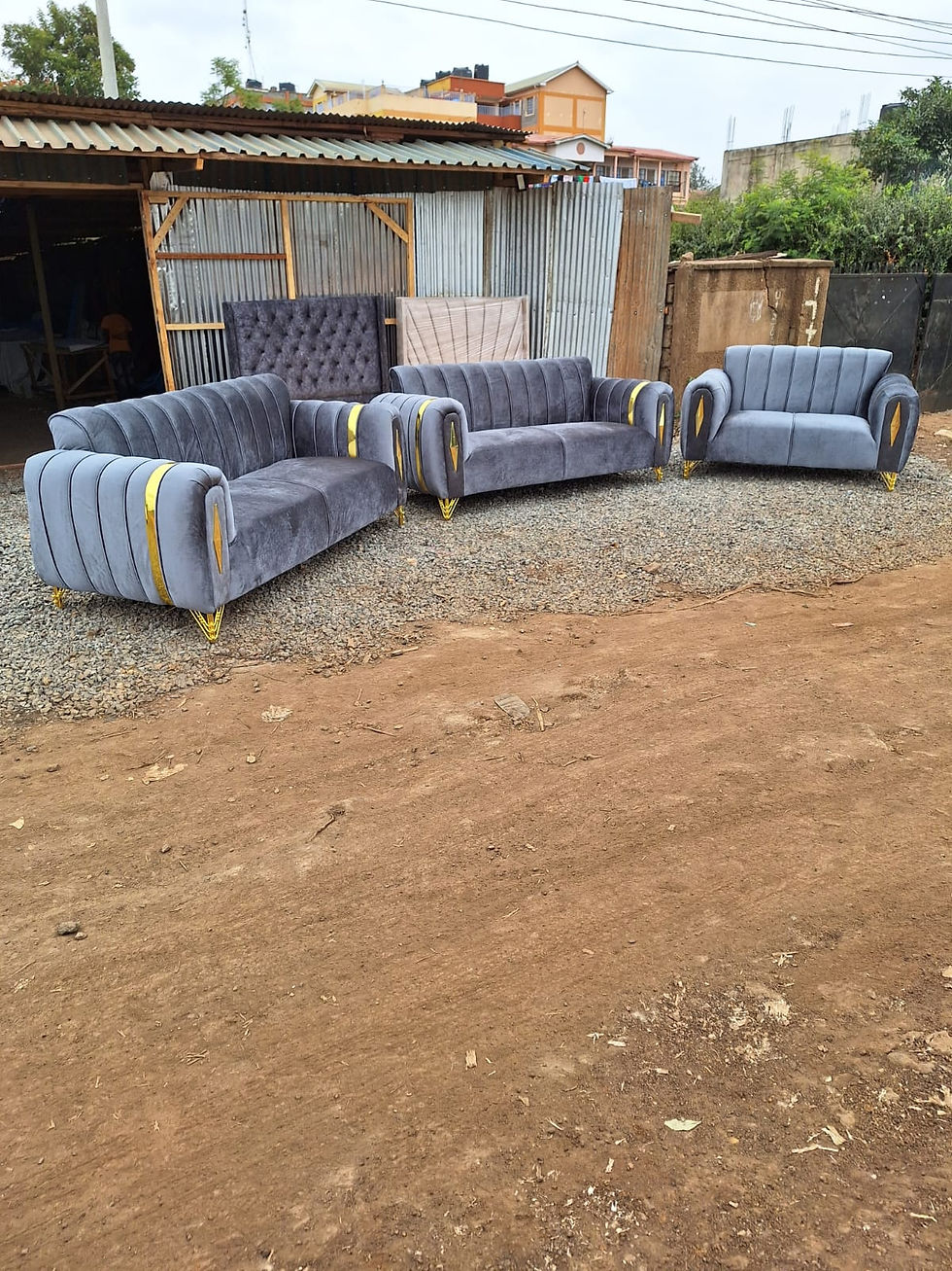 Thumbnail: Light gray velvet 7 seater couch 