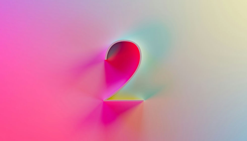 A number 2 in bright pink and greem