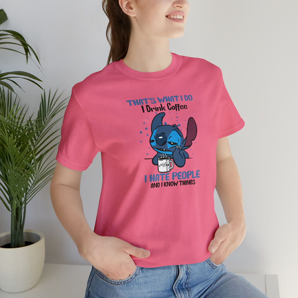 Thumbnail: Stitch I drink coffee, I hate people, I know things Jersey Short Sleeve T-shirt