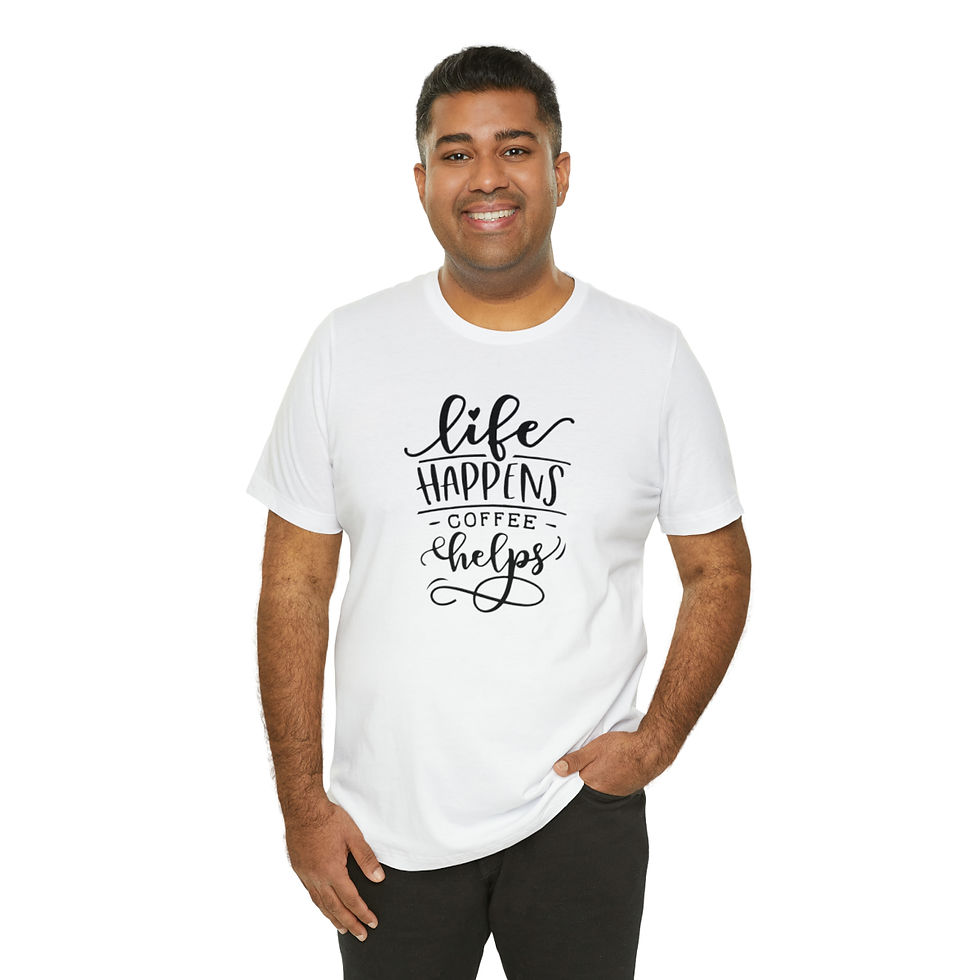 Thumbnail: Life Happens Coffee Helps Unisex Jersey Short Sleeve Tee