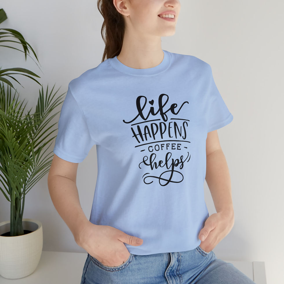 Thumbnail: Life Happens Coffee Helps Unisex Jersey Short Sleeve Tee