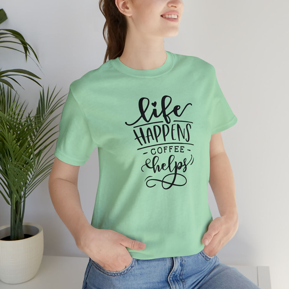 Thumbnail: Life Happens Coffee Helps Unisex Jersey Short Sleeve Tee