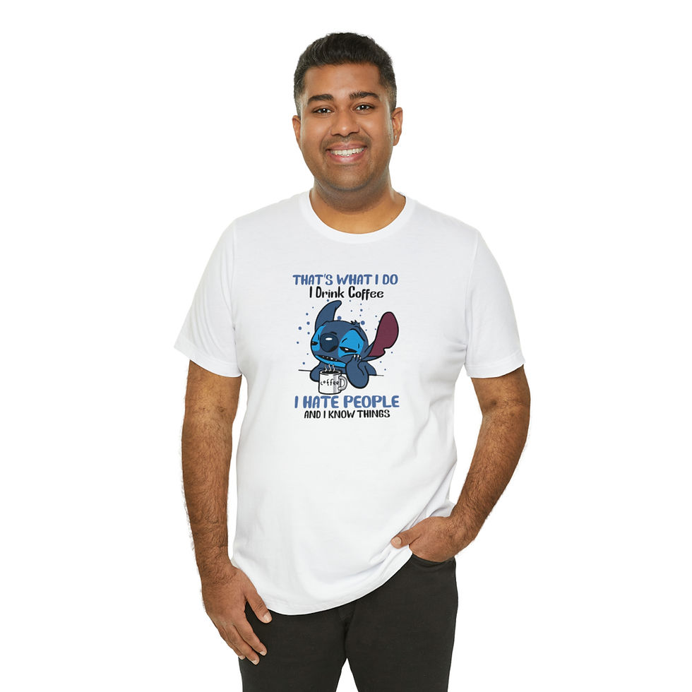 Thumbnail: Stitch I drink coffee, I hate people, I know things Jersey Short Sleeve T-shirt