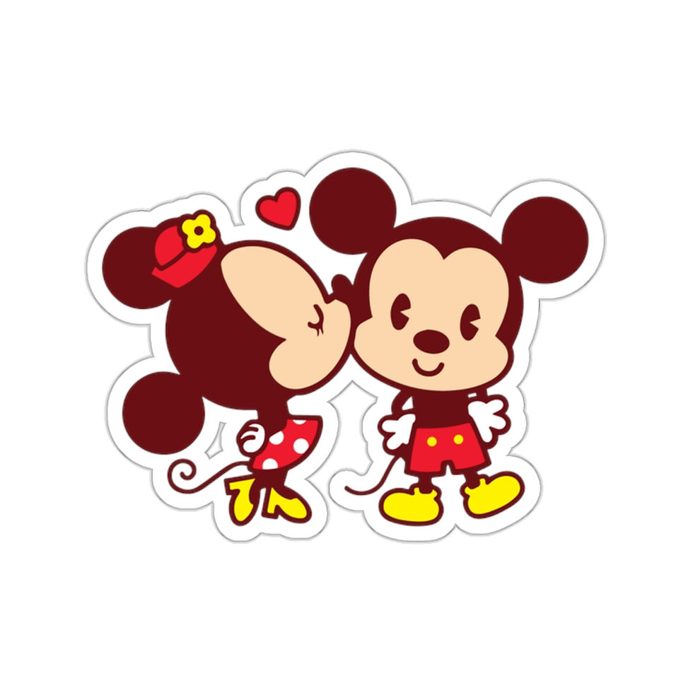 Thumbnail: Minnie Kisses Mickey retro die cut sticker