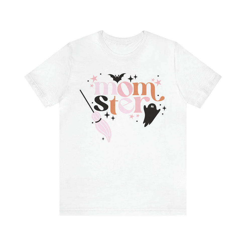 Thumbnail: Funny Momster T-Shirt with Playful Ghost- Bat- broom-Design | Women's Halloween