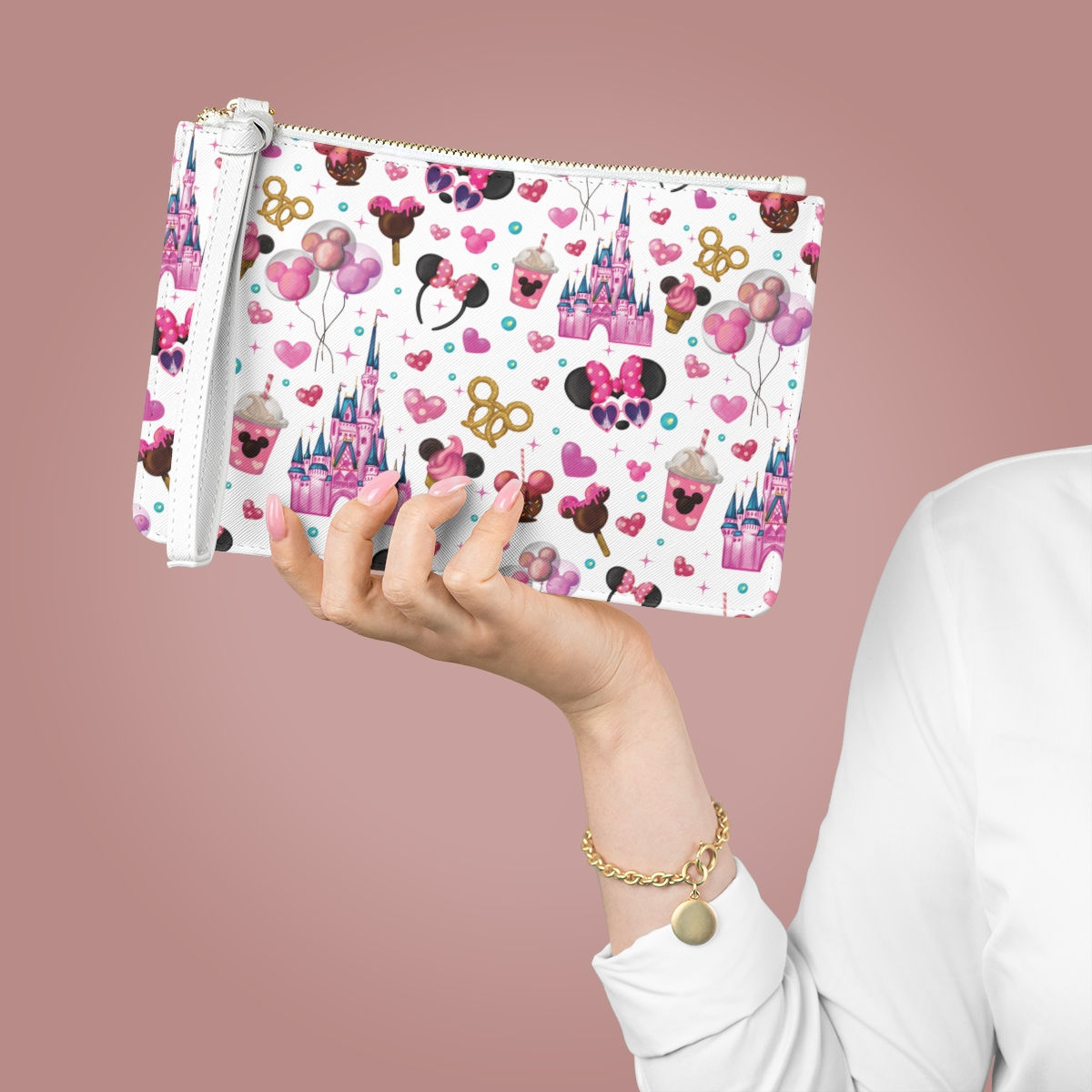 Magic Kingdom Pink Faux Vegan Leather Clutch Bag