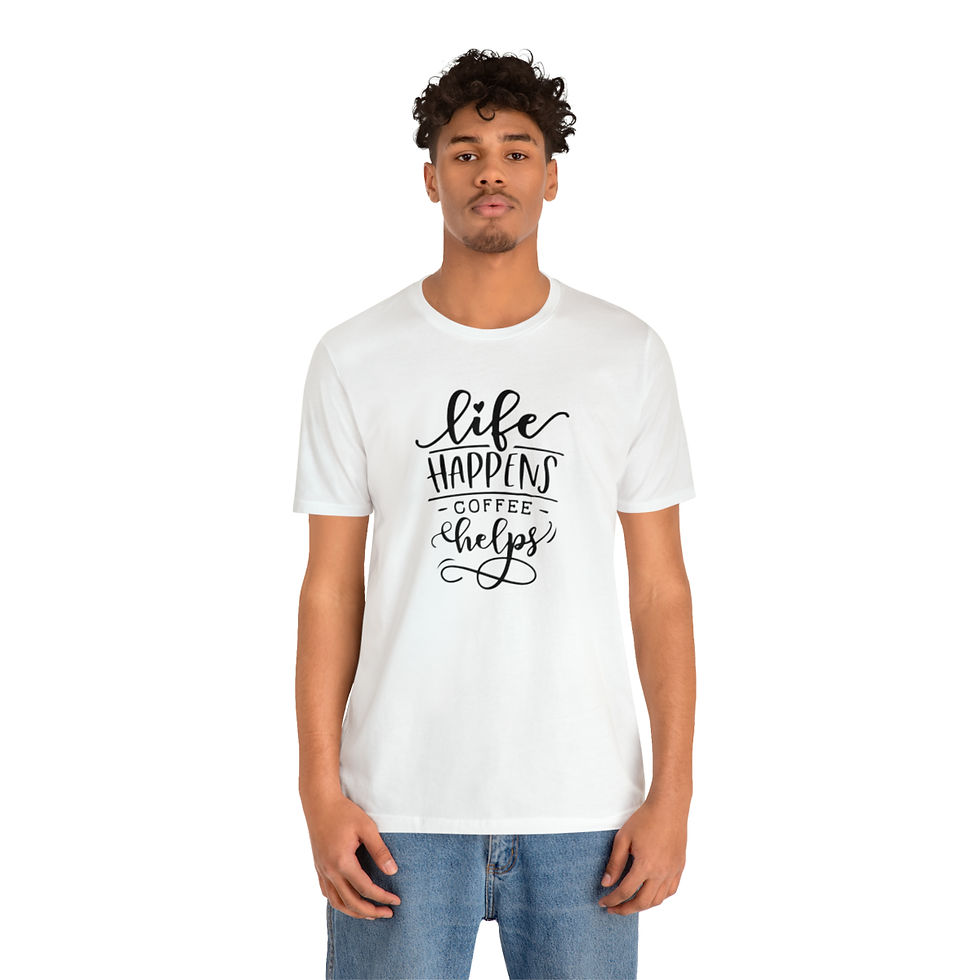Thumbnail: Life Happens Coffee Helps Unisex Jersey Short Sleeve Tee