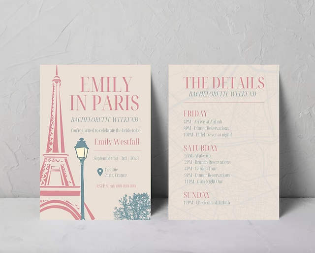 paper invitation with Paris theme