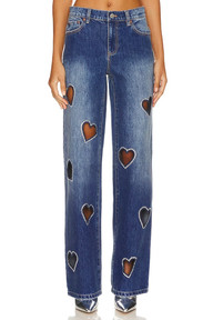 blue jeans with heart cut-outs