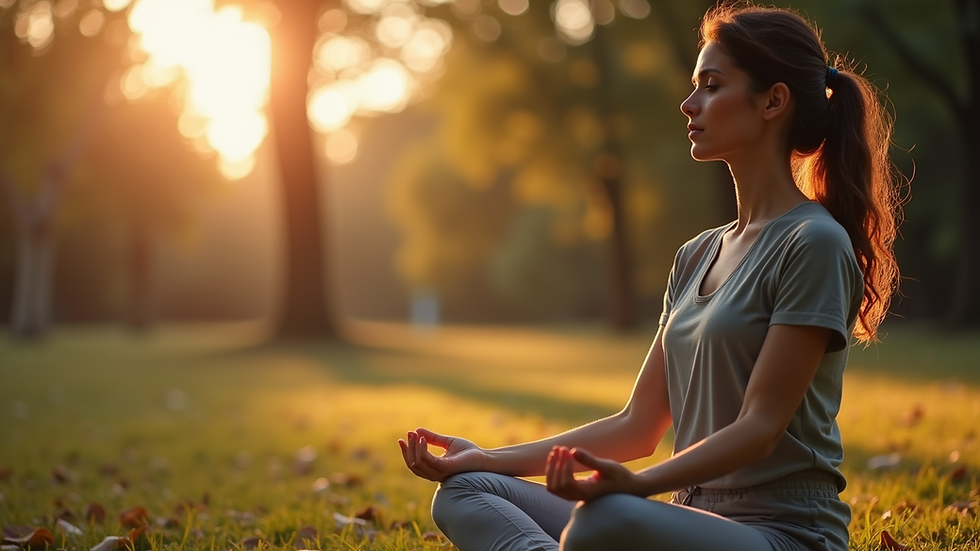 Close-up view of a woman practicing mindfulness in a serene environment