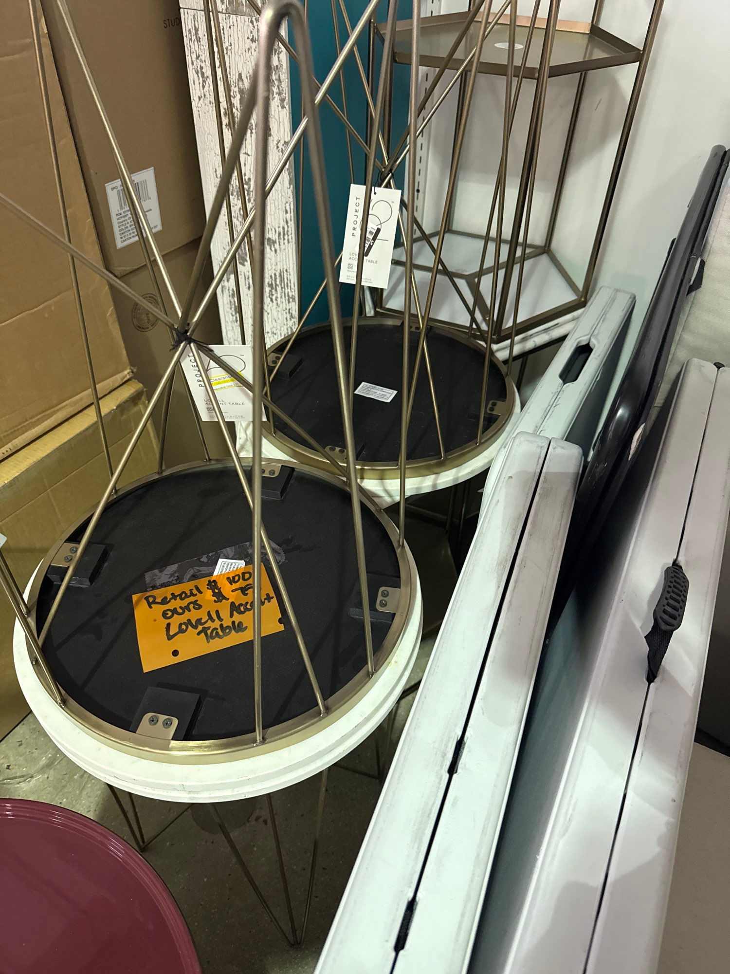 Threshold - Round Marble Top Accent Table - White & Gold