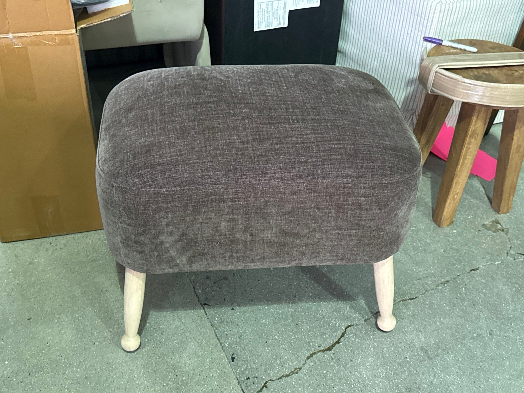 Threshold - Corallina Upholstered Wooden Ottoman Natural Wood - Dark Brown