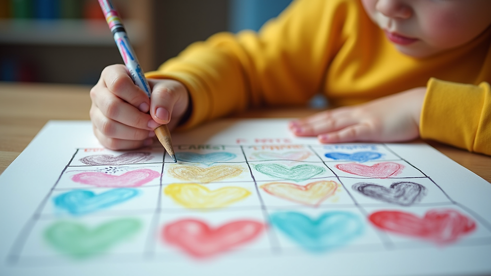Close-up view of a child drawing colorful feelings chart