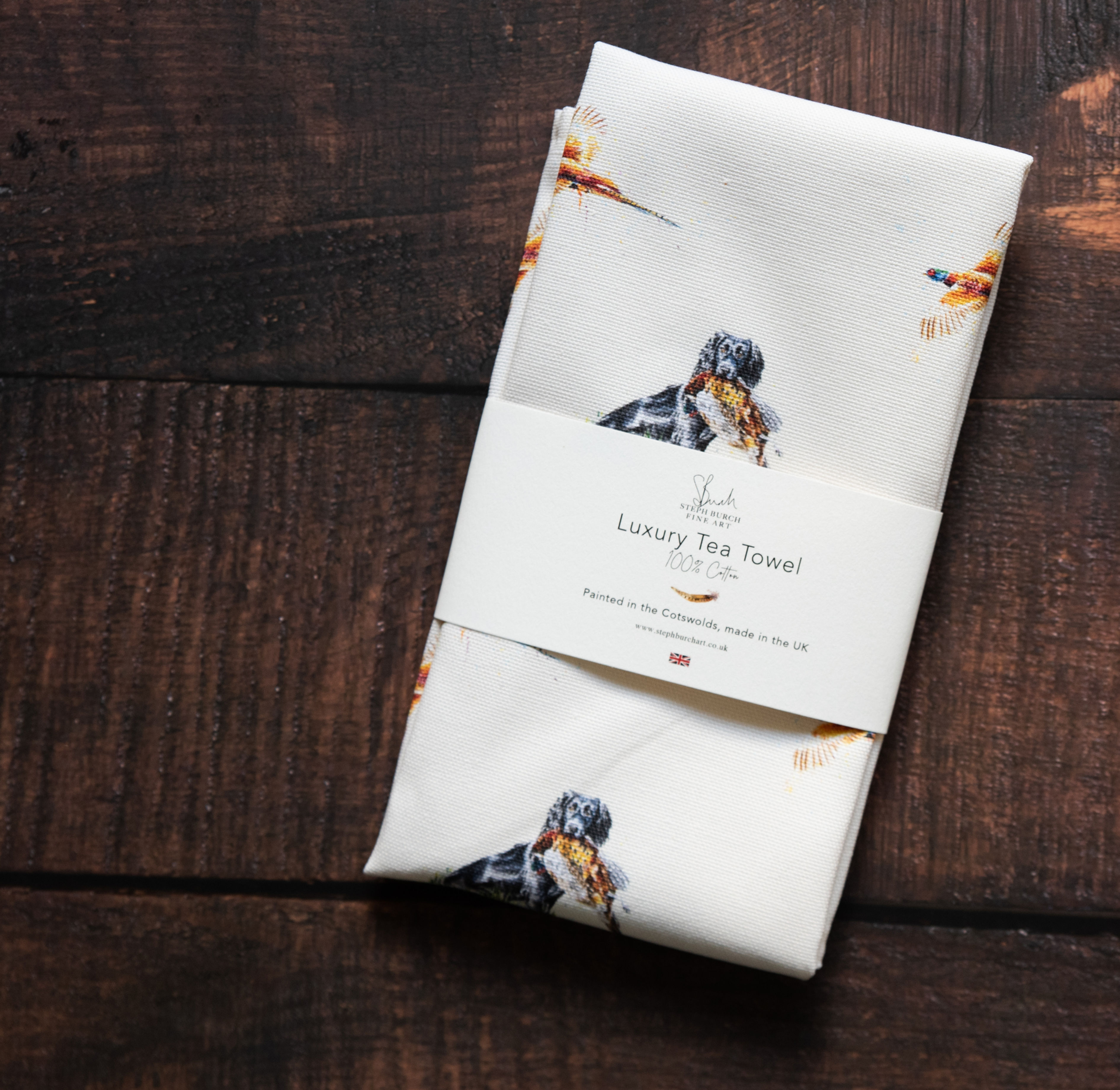 Spaniel and a Pheasant Cotton Tea Towel