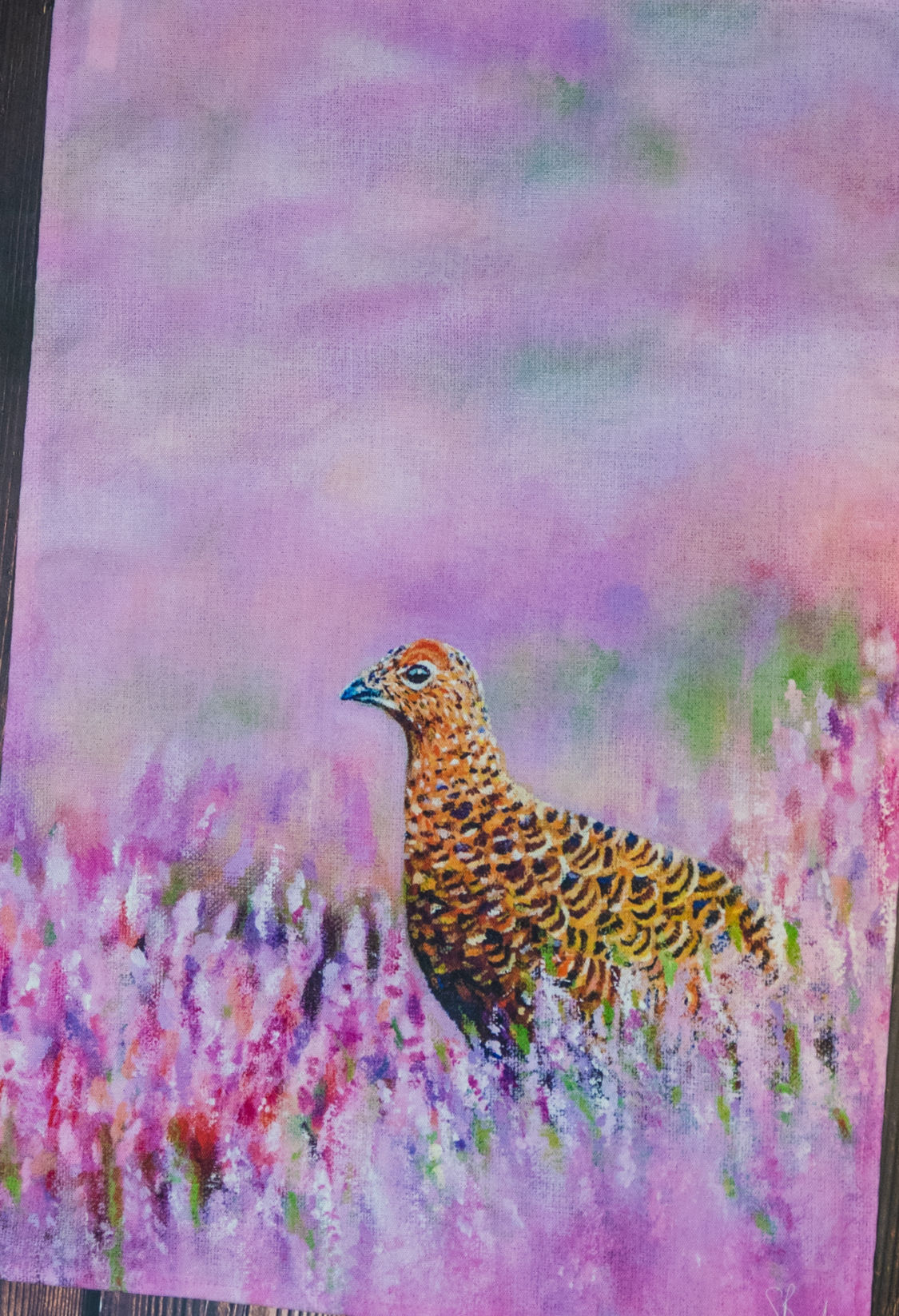 Grouse in Pink Tea Towel
