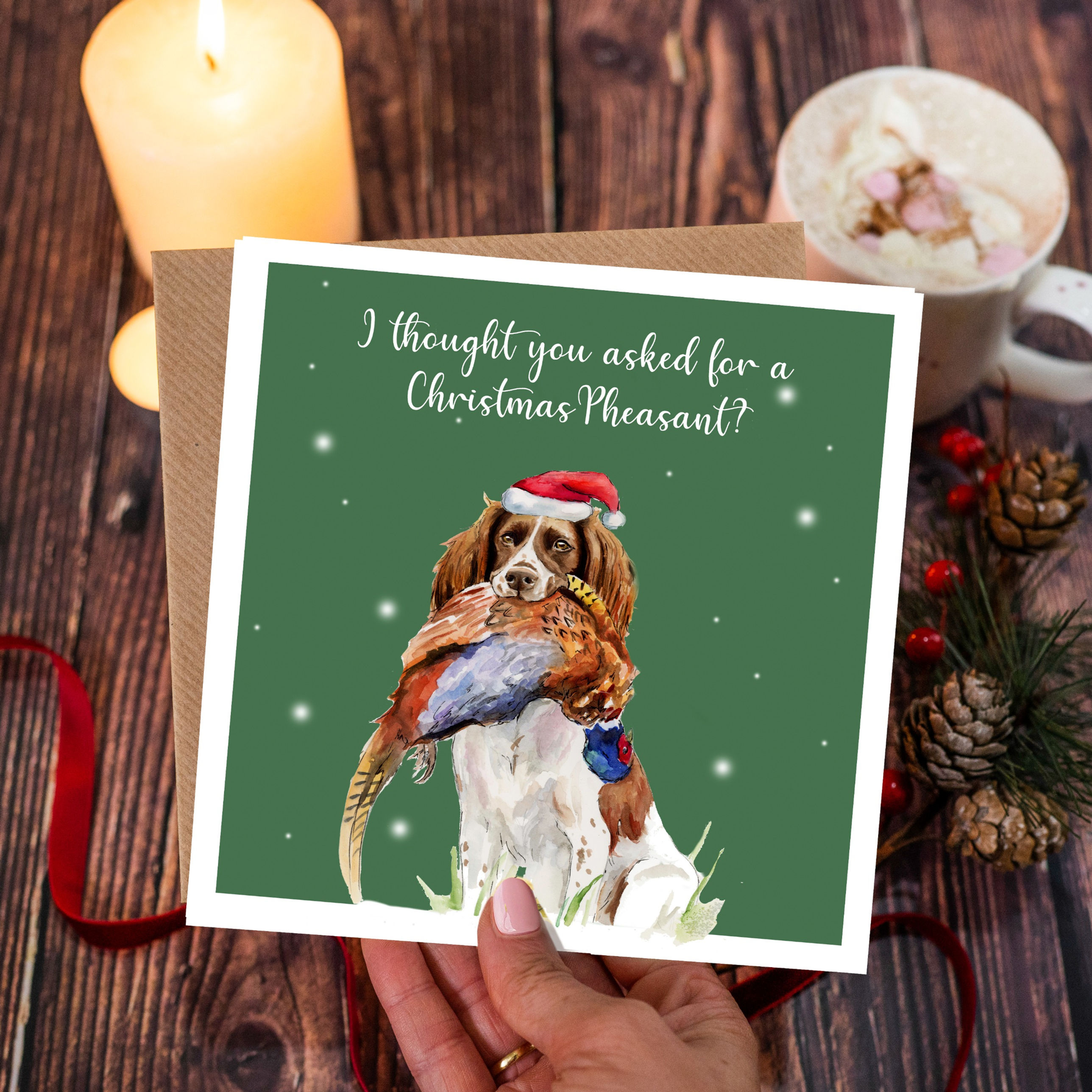 Spaniel and Pheasant Christmas Card