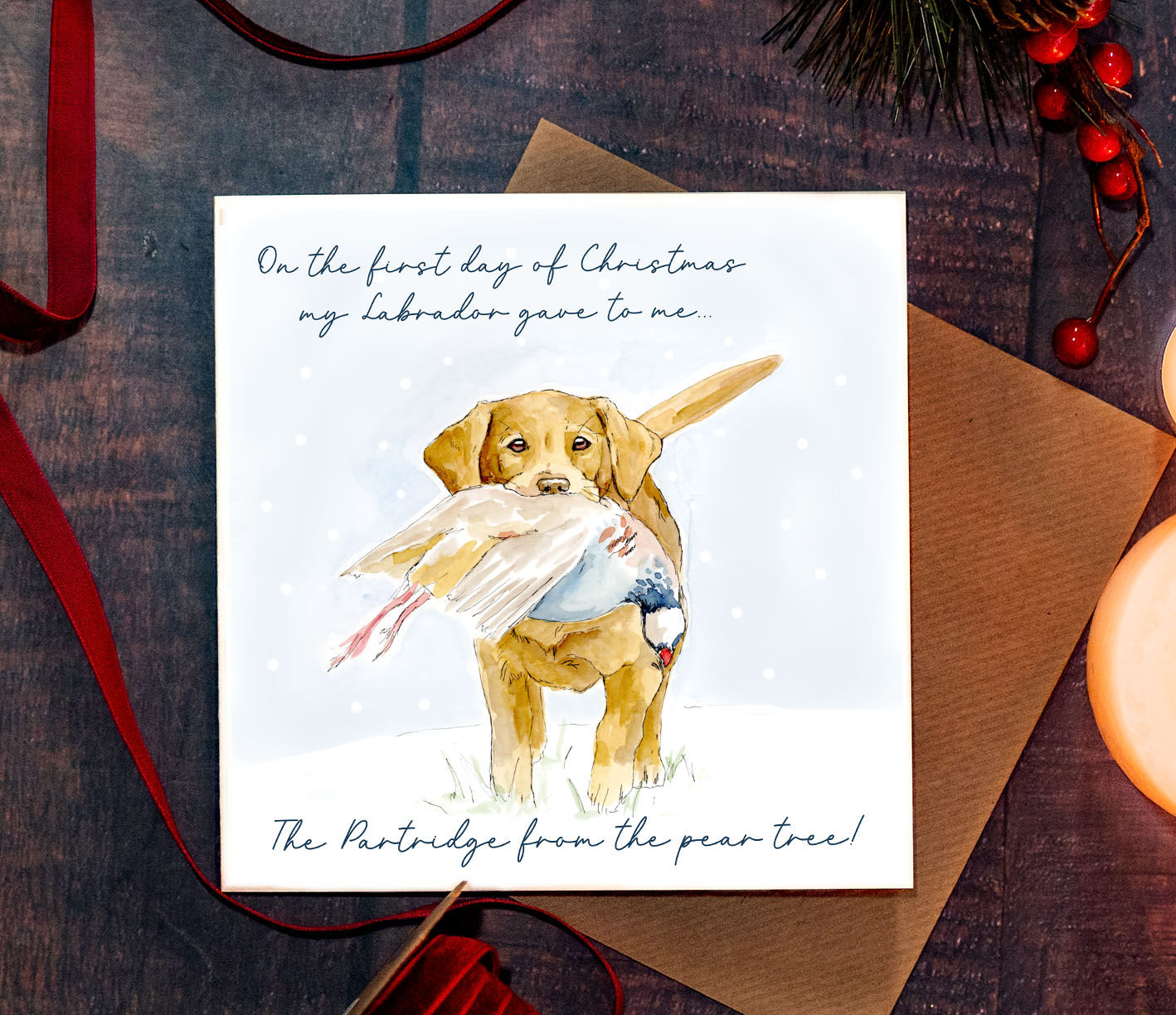 Labrador and a Partridge (Yellow) Christmas Card