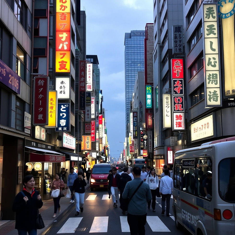 Midday, bustling city street
