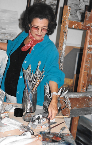 Ahuva working on a painting
