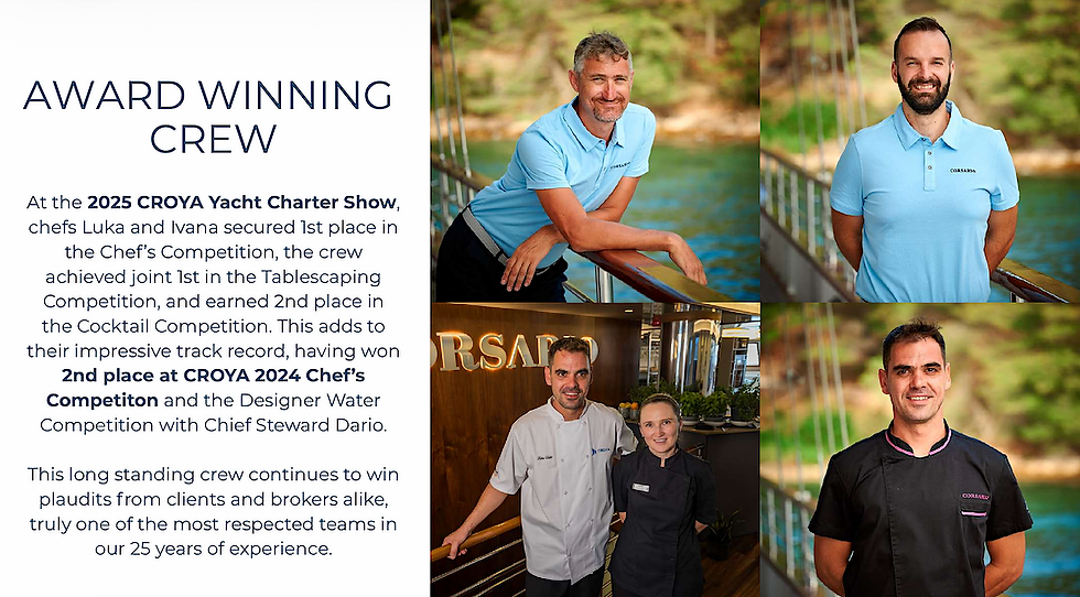 Meet the Award winning crew of 157' Motor Sailer Corsario in Croatia