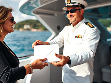 Guest giving a gratuity to a yacht charter Captain.