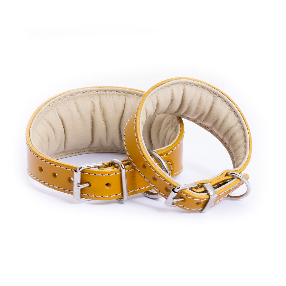 Thumbnail: DG Padded Leather Fishtail Collar in Mustard