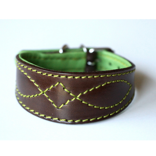 Padded Leather Fishtail Collar in Brown and Green | Pointy Faces