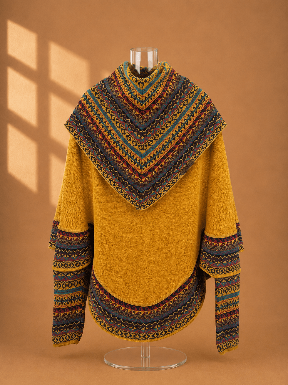 Miniatura: Handgefertigter Alpaka Poncho mit ethnischem Muster aus Peru