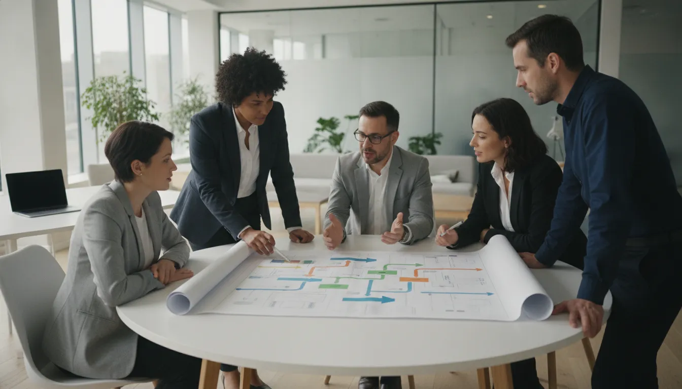 Business operations team discussing coordinated payout options