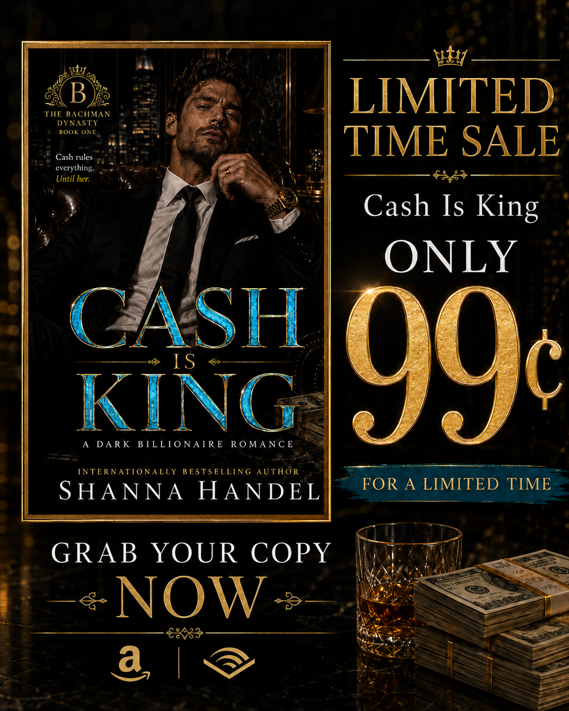 A stylized arrangement of money and luxury accessories representing the mafia billionaire lifestyle.
