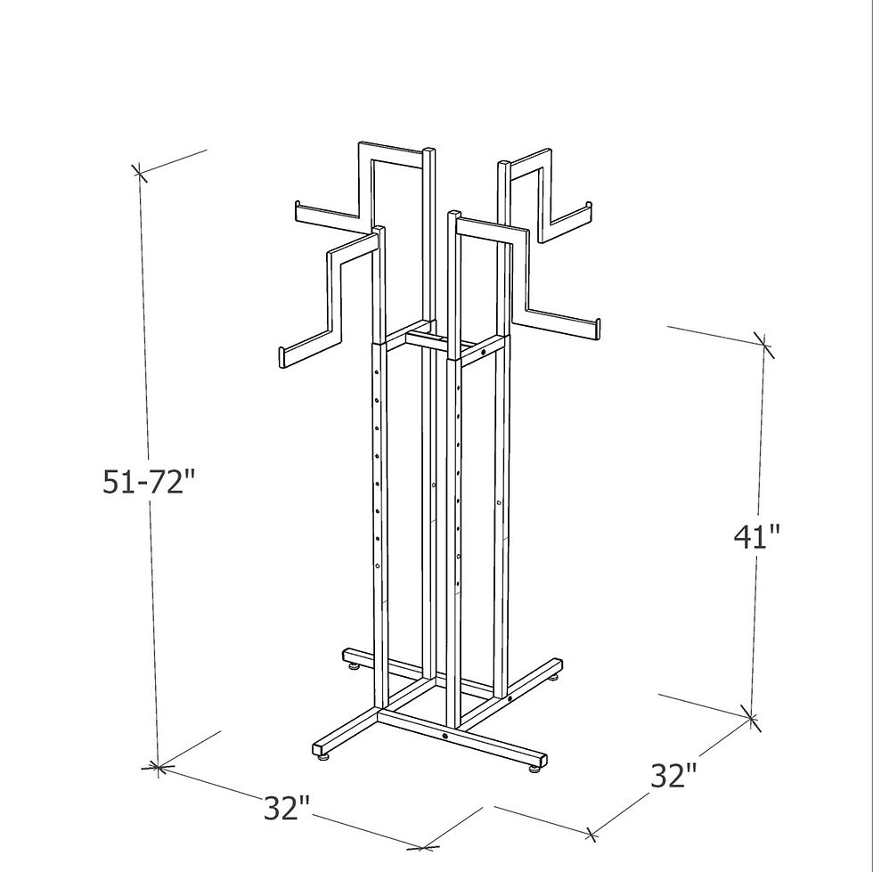 Thumbnail: 4Way Garment Hanger Rack / 16" Z-Shape Rectangular Arm / Apparel Retail Display