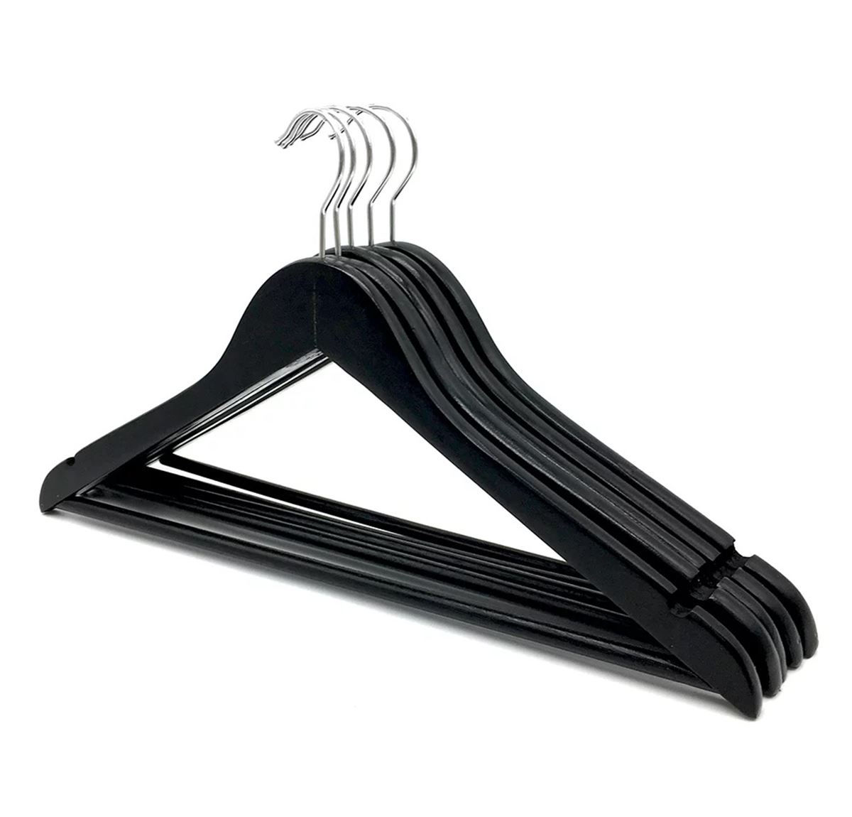Wooden Cloth Hanger with Hanging Bar / WH-011AB Black