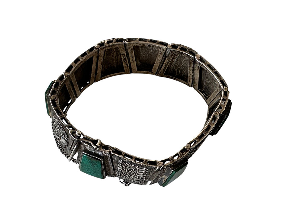 Thumbnail: vintage  Zilver 925  Mexicaans Groen Onyx Bold Brede Armband