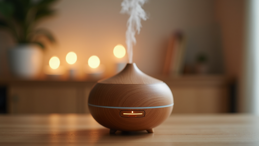 Eye-level view of an essential oil diffuser creating ambiance