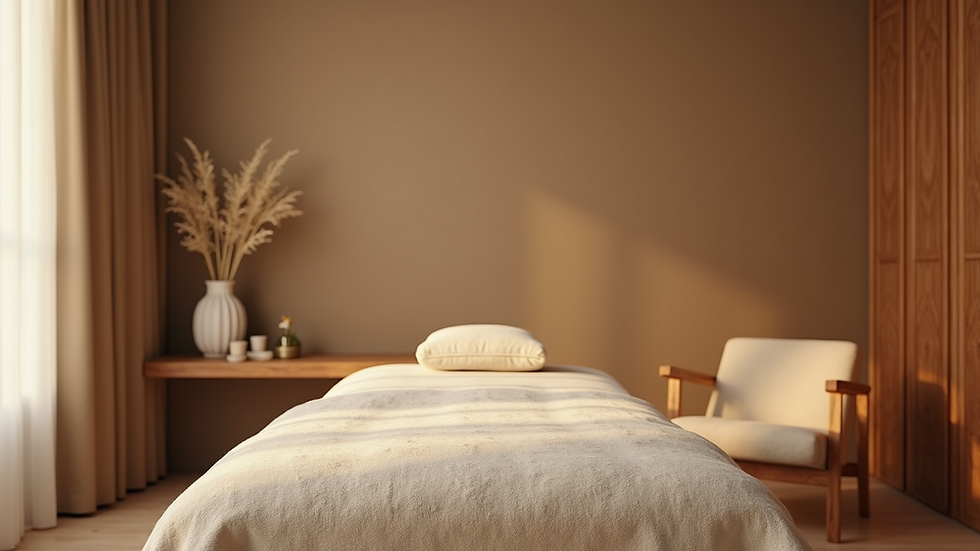 High-angle view of a serene massage room